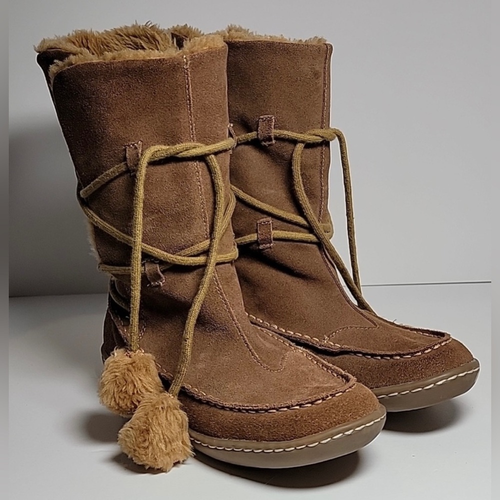 Steve Madden P-Pop Suede & Faux Fur Boot Moccasins with Tie Pompoms